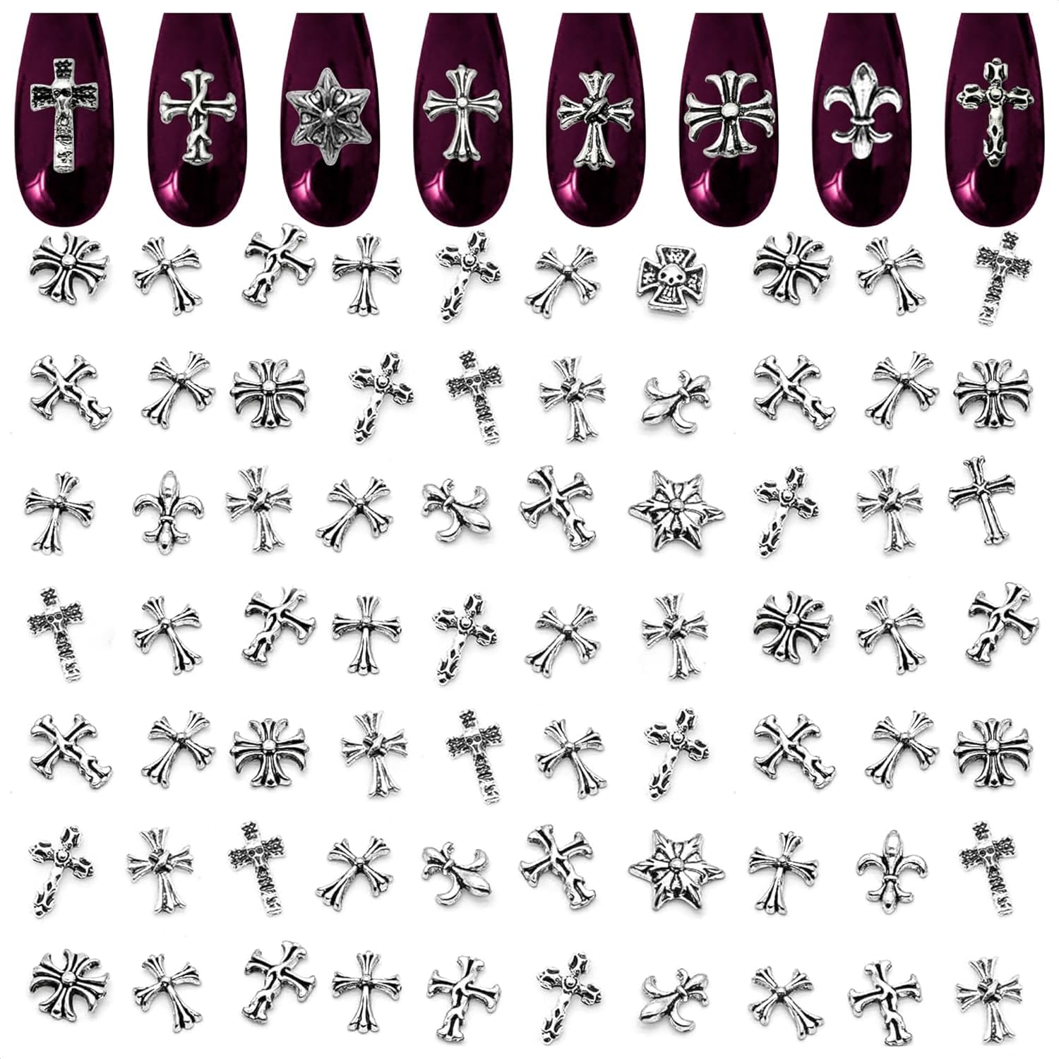 100Pcs Silver Cross Nail Charms for Nails Design – Nail Charms Y2K Nail Cross Charms for Nails Nail Gems Silver Nail Charms and Gems 3D Nail Charms – Nail Art Charms Nails With Charms Cross Nail Charm